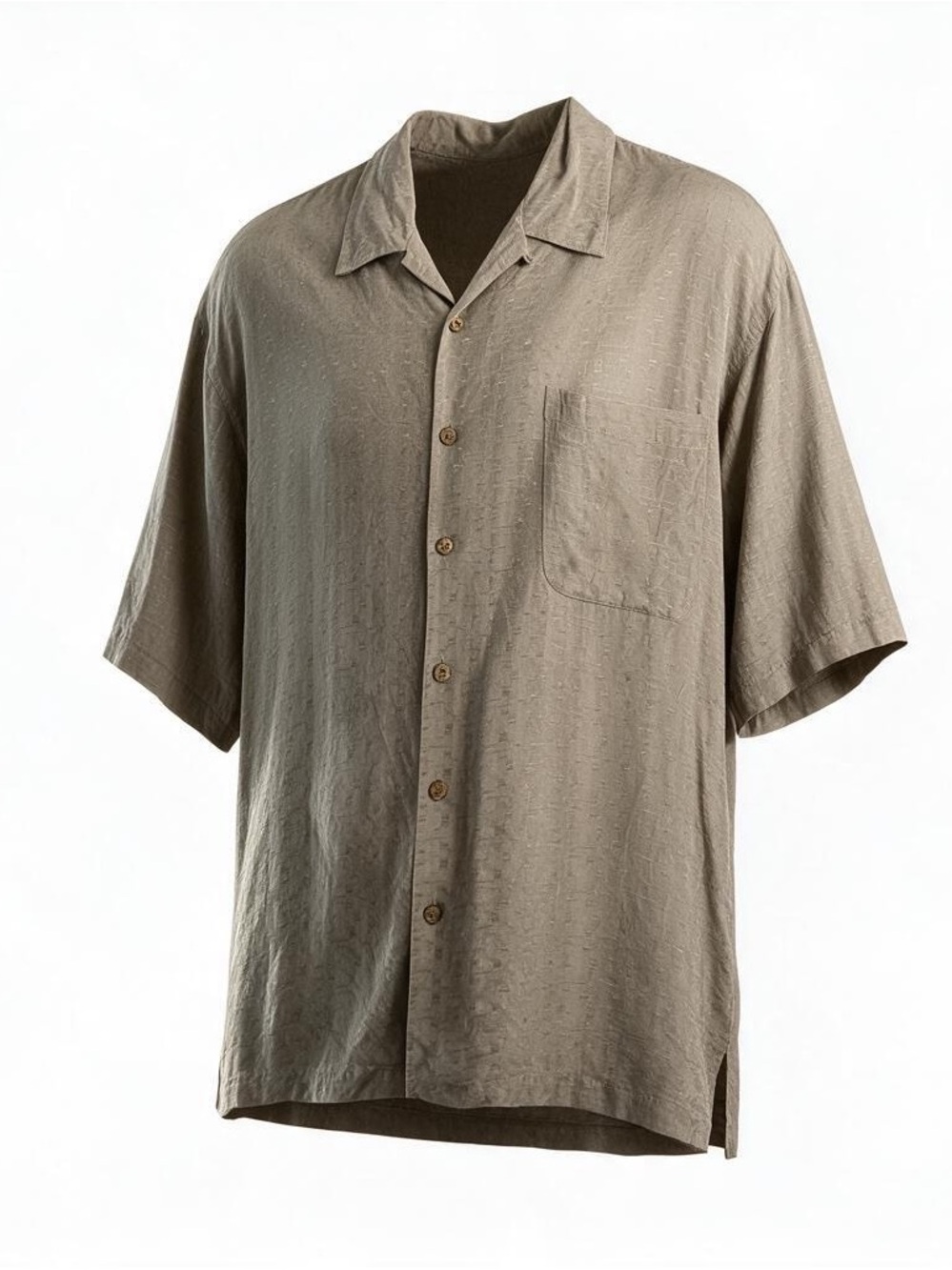 Barracuda tan textured pattern Men's Short Sleeve Button-Up Shirt. 100% silk